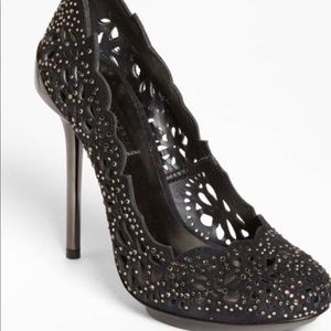 BCBGMaxAzriaPeacock Black Suede Cut-Out Pumps